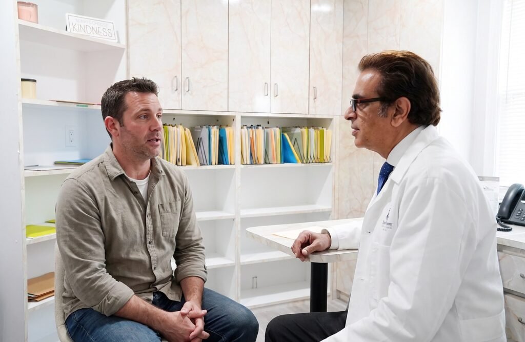 Dr. Abbas conducting a comprehensive psychiatric evaluation with a patient